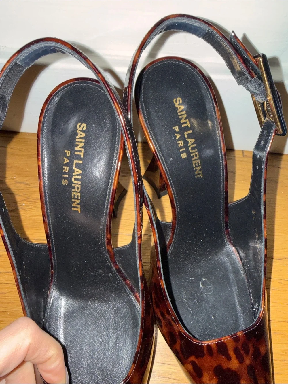 Saint Laurent Tortoiseshell Pointed Slingback Heels - Picture 2 of 10